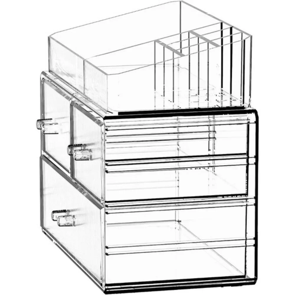 Stackable Acrylic Cosmetic Organizer with 3 Drawers for Vanity & Home Storage